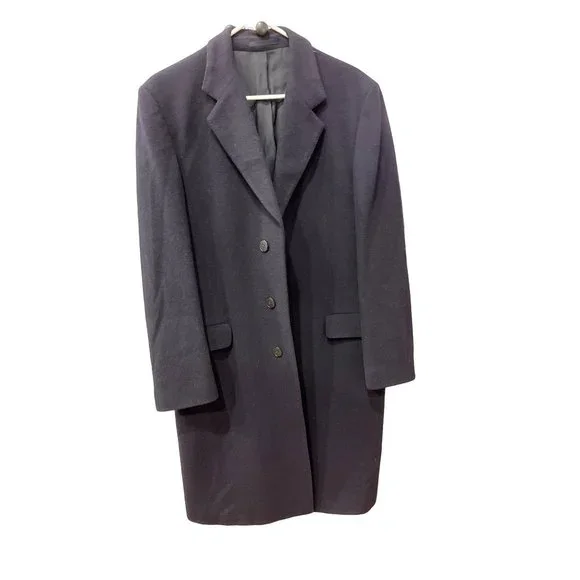 MEN VINTAGE ST MICHAEL OVERCOAT NAVY WOOL DARK BLUE SIZE 40 102 RETRO